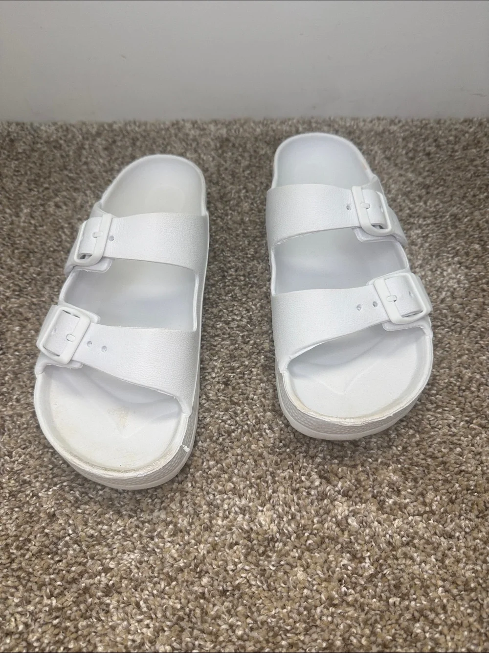 Women’s White Double-Buckle Slide Sandals